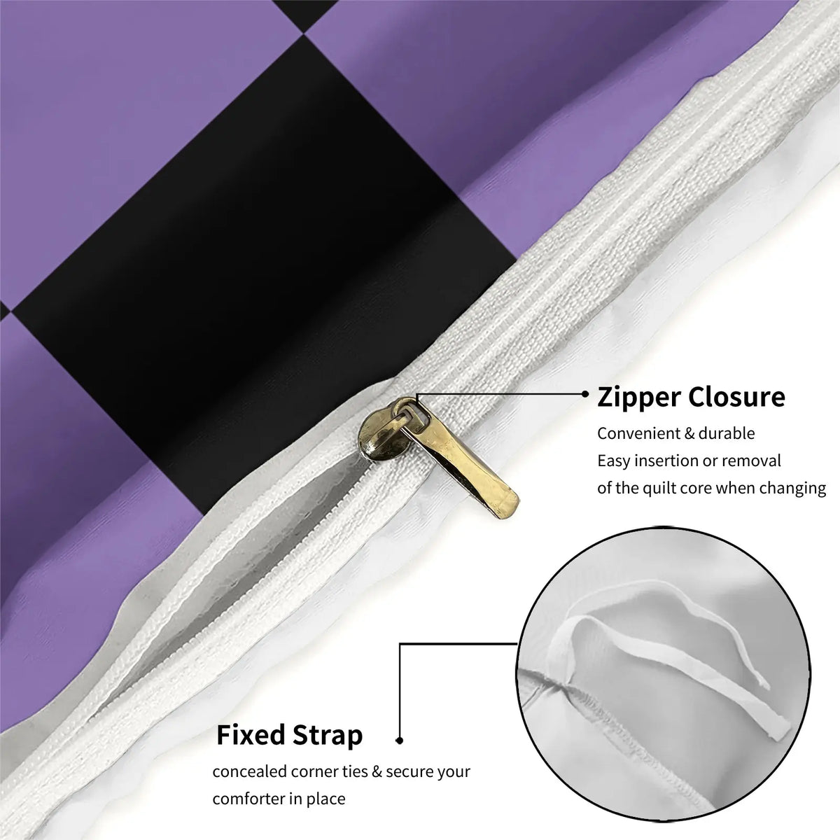 2/3Pcs Purple Black Checkerboard Duvet Cover Set, Grid Print Comforter Cover, Soft Microfiber Bedding Set (No Filler), Trendy Check Bed Set for Teens, Bedroom & Dorm Decor