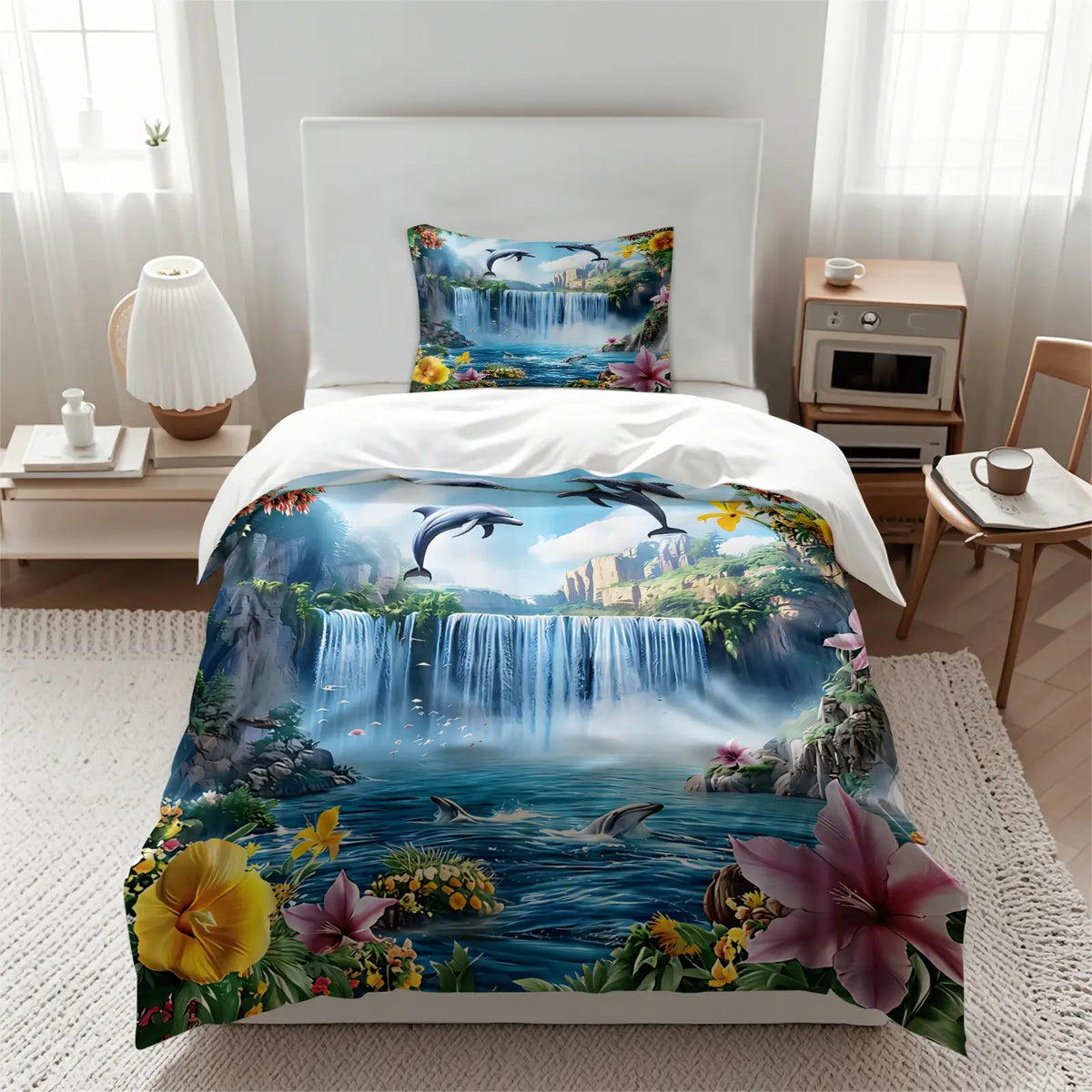 2/3Pcs Ultra Soft Polyester 2Pcs Psychedelic Neon Sea Turtle Coral Reef Duvet Cover Set Easy Care Washable Comforter Cover With Pillowcase Trendy Vibrant Ocean Pattern Home Bedding Decoration