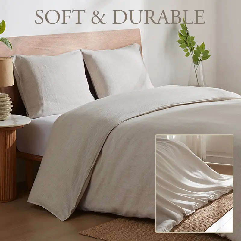 DAPU 100% Linen Duvet Cover Set, Pure Natural French Flax Linen Duvet Cover With 8 Corner Ties and Zipper Closure, Soft Breathable Durable for Hot Sleepers, Cool in the Summer