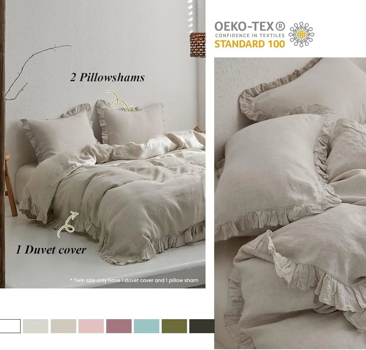 Simple&Opulence 100% Linen Duvet Cover Set, Natural French Flax Ruffle Duvet Cover, Breathable Comfy Linen Bedding Comforter Cover with Pillowcase,tiktokshopsummersale