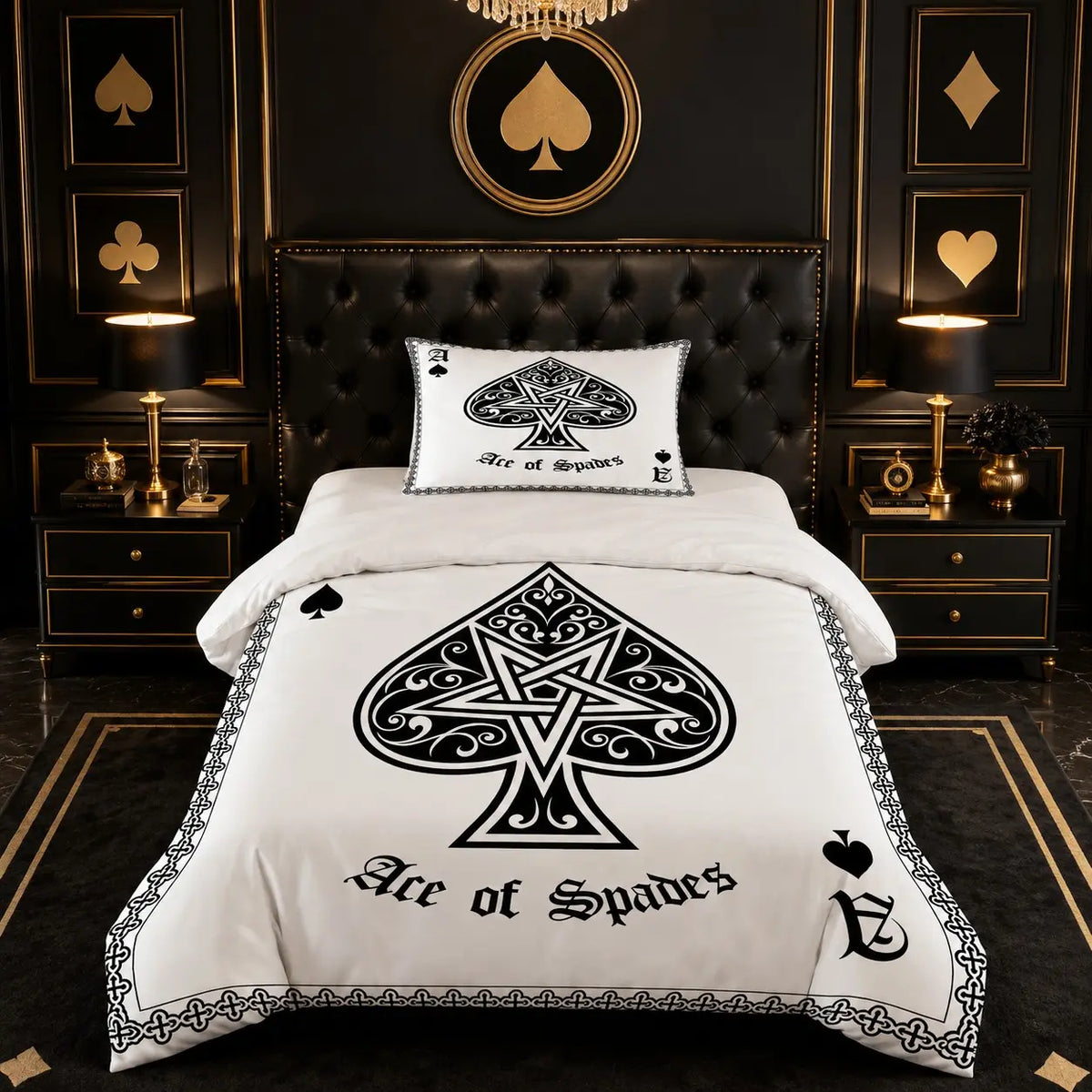 Gothic Ace Of Spades Poker Printed Duvet Cover Set, 2/3 Pack (1 Duvet Cover + 1/2 Pillowcases, No Inserts), Soft Cozy Bedding, Theme Bedding Set, for Teen and Adult Bedrooms, Perfect Gift for Boys
