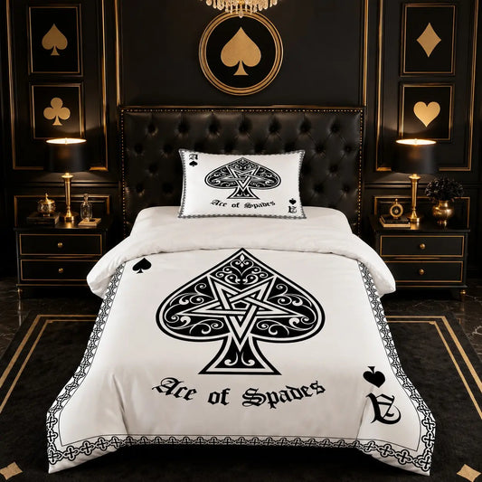 Gothic Ace Of Spades Poker Printed Duvet Cover Set, 2/3 Pack (1 Duvet Cover + 1/2 Pillowcases, No Inserts), Soft Cozy Bedding, Theme Bedding Set, for Teen and Adult Bedrooms, Perfect Gift for Boys