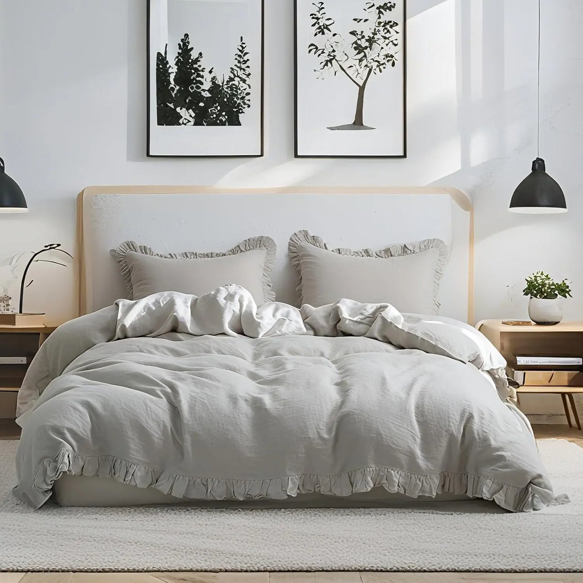 Simple&Opulence 100% Linen Duvet Cover Set, Natural French Flax Ruffle Duvet Cover, Breathable Comfy Linen Bedding Comforter Cover with Pillowcase,tiktokshopsummersale