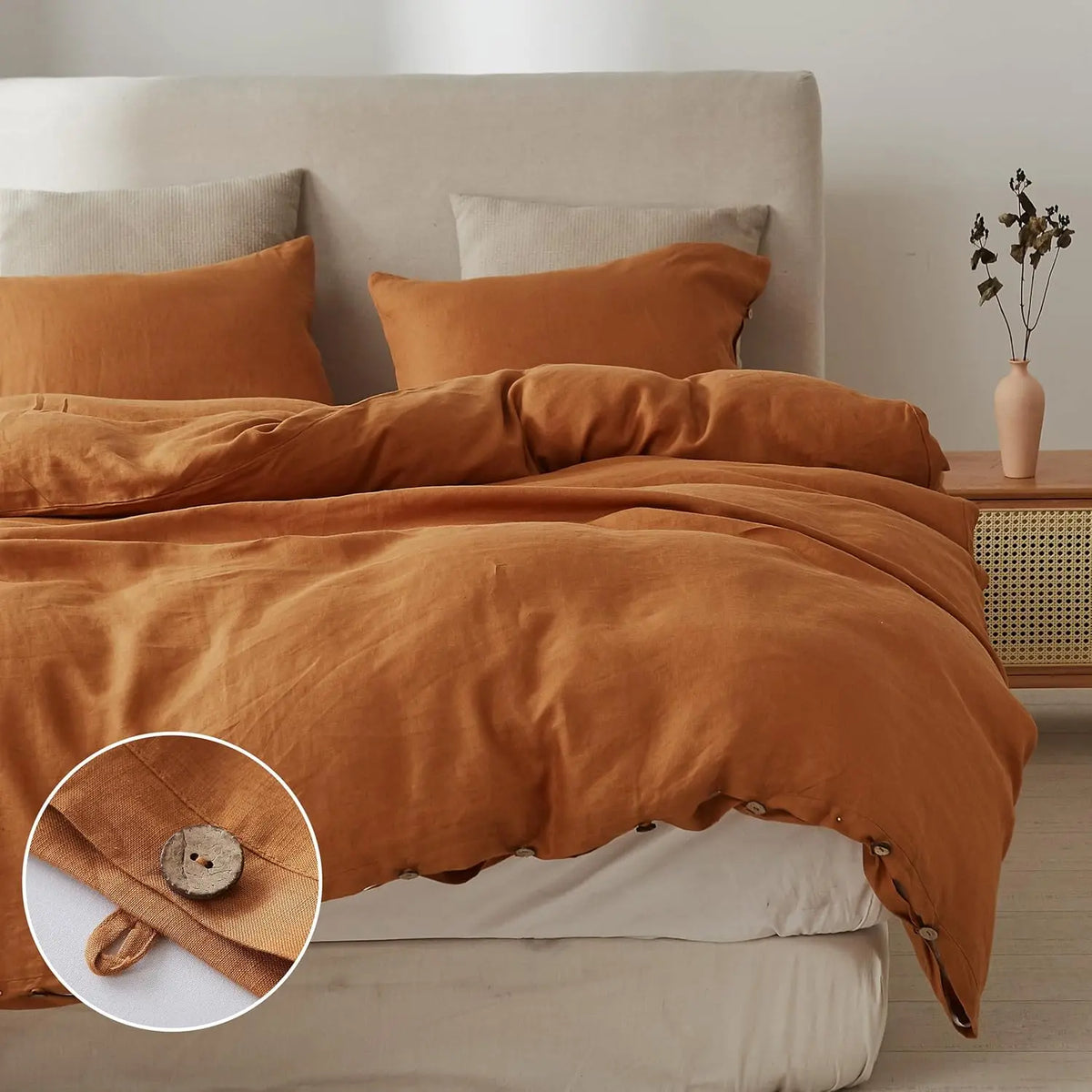 Simple&Opulence 100% Linen Duvet Cover Set, Belgian Flax Breathable Bedding, Comforter Cover+ Pillowsham with Coconut Button Closure, memorial day