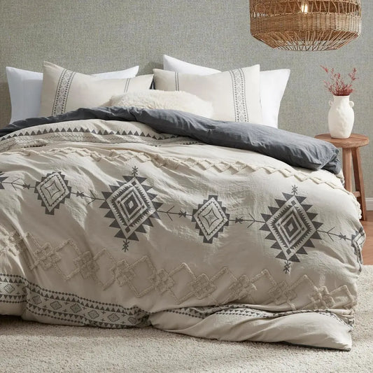Duvet Cover Set King Size, Beige and Gray Clash 3 Pieces Microfiber Bedding Set, Durable and Soft Duvet Covers with Zipper and Ties, 104"*00"